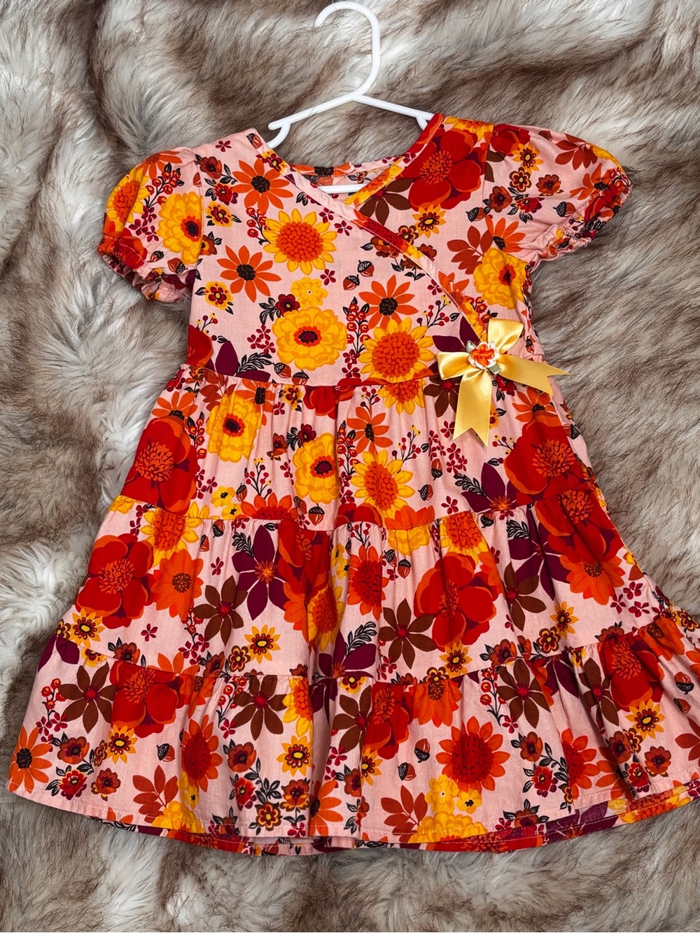 Gymboree Pink Floral Tiered Dress with Yellow Ribbon